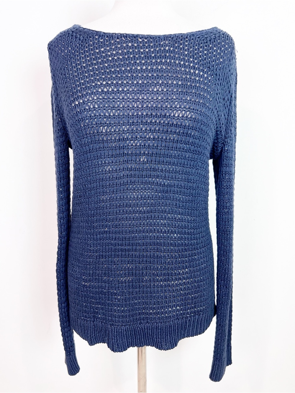 GAP NAVY BLUE CROCHET KNIT LONG SLEEVE PULLOVER SWEATER WOMENS MEDIUM